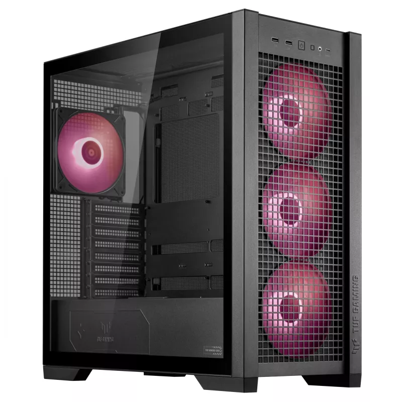 PC-korpus ASUS TUF Gaming GT302 ARGB Midi Tower must — karastatud klaas, 3x140 mm ees + 1x140 mm taga, USB-C