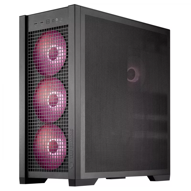 PC-korpus ASUS TUF Gaming GT302 ARGB Midi Tower must — karastatud klaas, 3x140 mm ees + 1x140 mm taga, USB-C