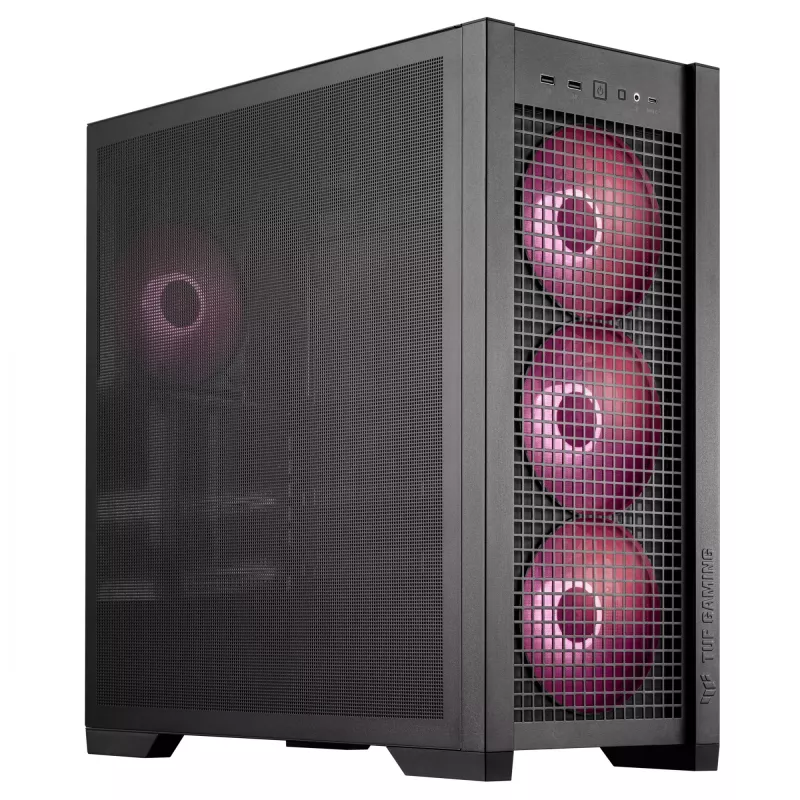 PC-korpus ASUS TUF Gaming GT302 ARGB Midi Tower must — karastatud klaas, 3x140 mm ees + 1x140 mm taga, USB-C