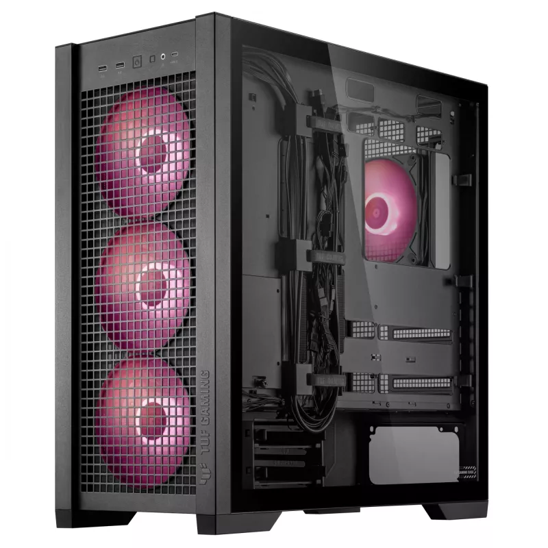 PC-korpus ASUS TUF Gaming GT302 ARGB Midi Tower must — karastatud klaas, 3x140 mm ees + 1x140 mm taga, USB-C