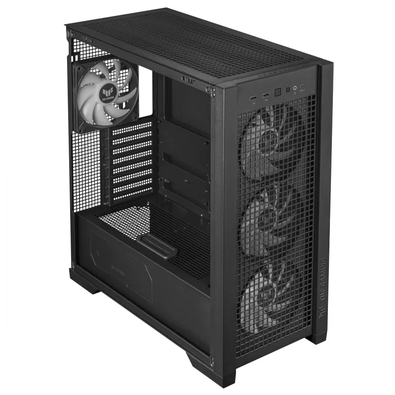PC-korpus ASUS TUF Gaming GT302 ARGB Midi Tower must — karastatud klaas, 3x140 mm ees + 1x140 mm taga, USB-C
