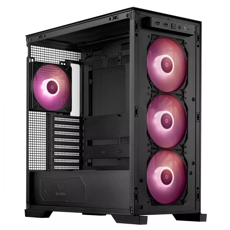 PC-korpus ASUS TUF Gaming GT302 ARGB Midi Tower must — karastatud klaas, 3x140 mm ees + 1x140 mm taga, USB-C