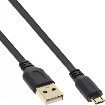 InLine Micro USB 2.0 lame kaabel USB A / Micro-B, must / kuldne, 3 m