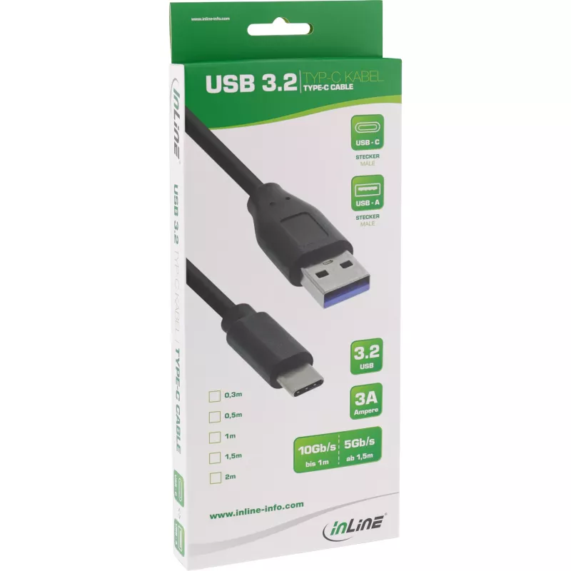 InLine USB 3.2 Gen.1x2 kaabel, USB-C isane / USB-A isane, must, 0,5 m