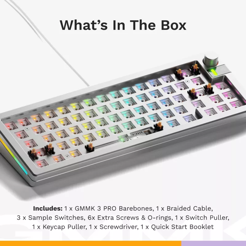 Mehaaniline klaviatuur GLORIOUS GMMK 3 PRO 65% Barebones Wired Silver — 65% USB RGB, 2 m kaabel