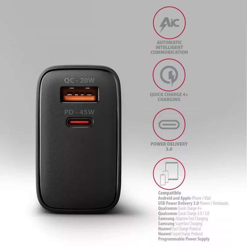 Laadur Axagon ACU-PQ45 QC 3.0 4.0 AFC FCP PPS PD 45W must