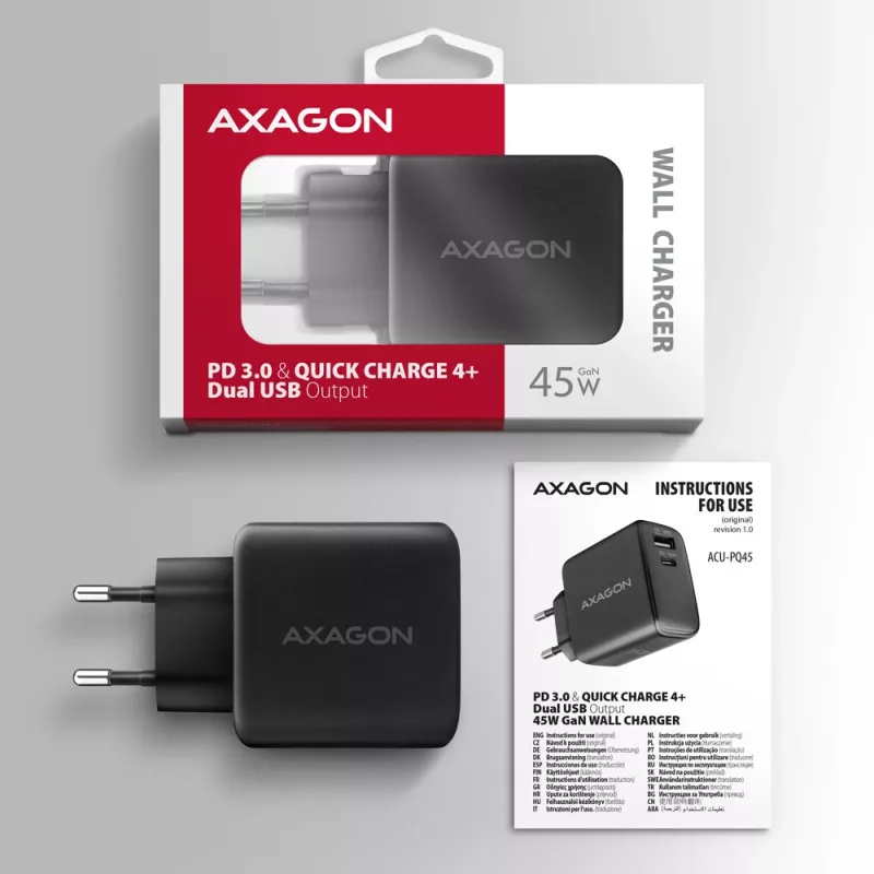 Laadur Axagon ACU-PQ45 QC 3.0 4.0 AFC FCP PPS PD 45W must