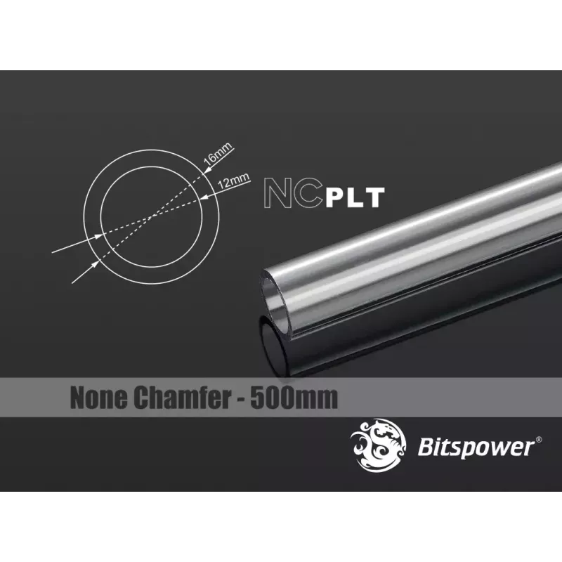 Arvuti jahutussüsteemi osa BitsPower BP-NCPLT16-L500 — läbipaistev jahutusvedeliku toru ümbris, ühildub Bitspower EML16-ga