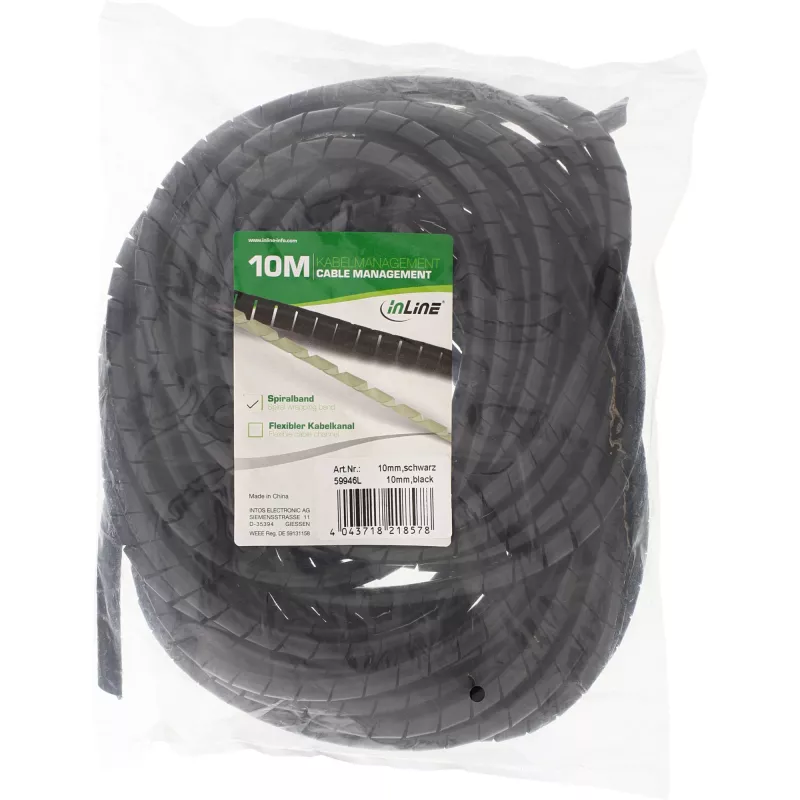 InLine Spiralne mähkimislint 10m, must, 10mm, Must, 1 cm, 169 g, 200 mm, 210 mm, 50 mm