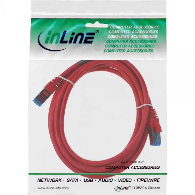 InLine patch-kaabel S/FTP PiMF Cat.6A halogen free 500MHz red 2m