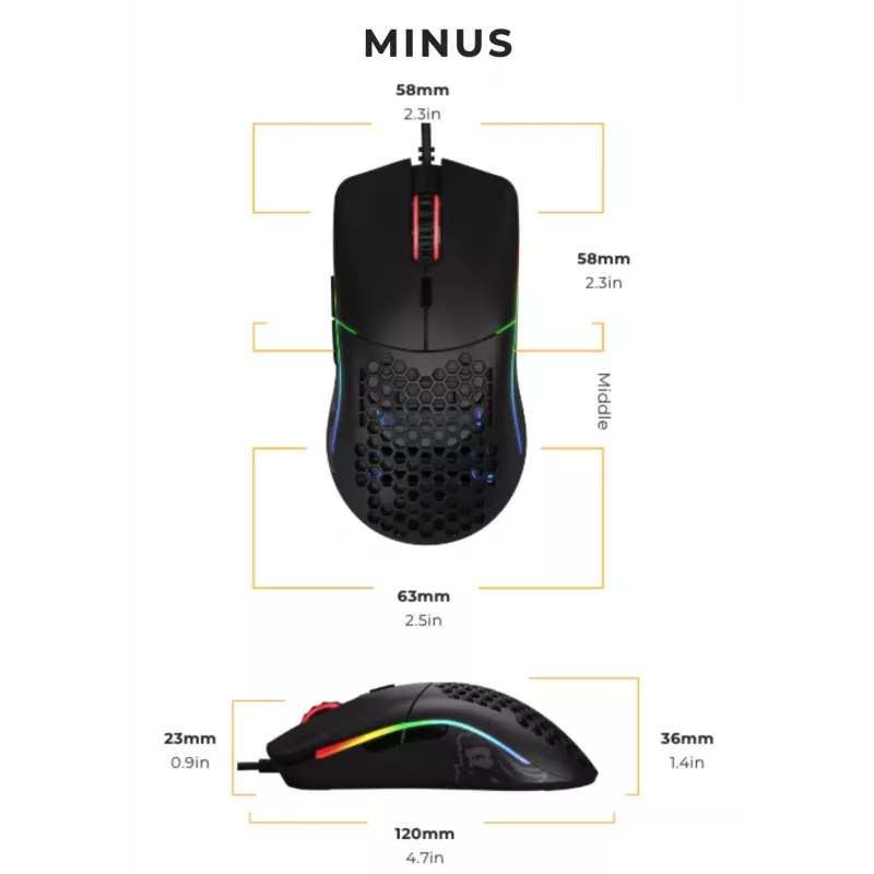 Glorious Gaming Glorious Model O- hiir tavaline (must), paremakäeline, optiline, USB Type-A, 3200 DPI, must