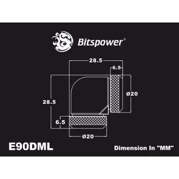Survepainutus BitsPower Carbon Must BP-CBE90DML — messingist 90° liitmik, süsinikmust viimistlus, 1 tk