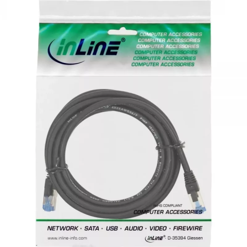 InLine patch-kaabel S/FTP PiMF Cat.6A halogeenivaba 500MHz must 10m