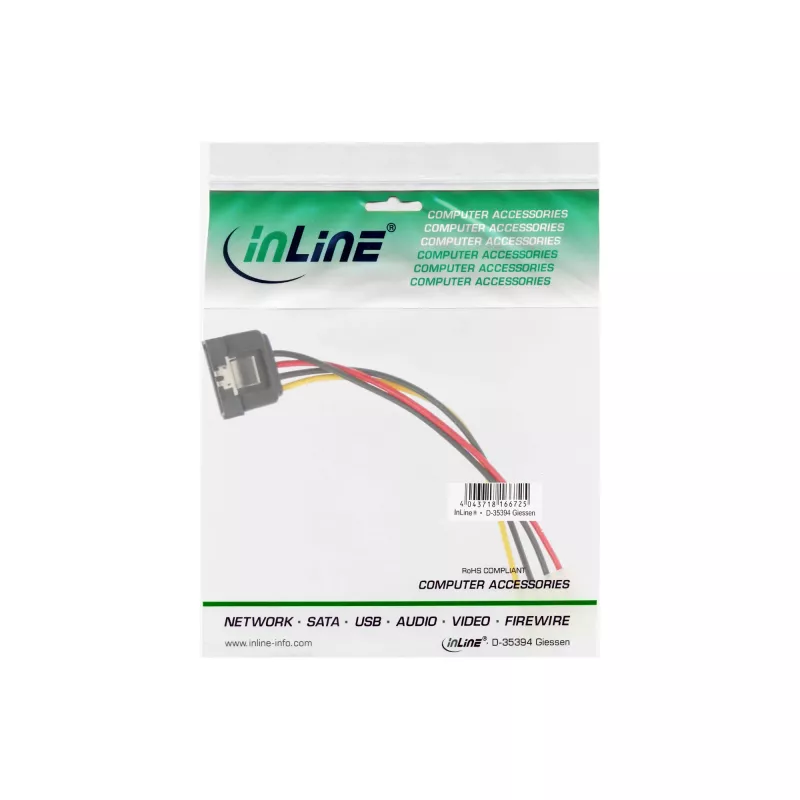 InLine SATA toiteadapteri kaabel 4pin Molex / 15pin SATA riiviga 0,15m