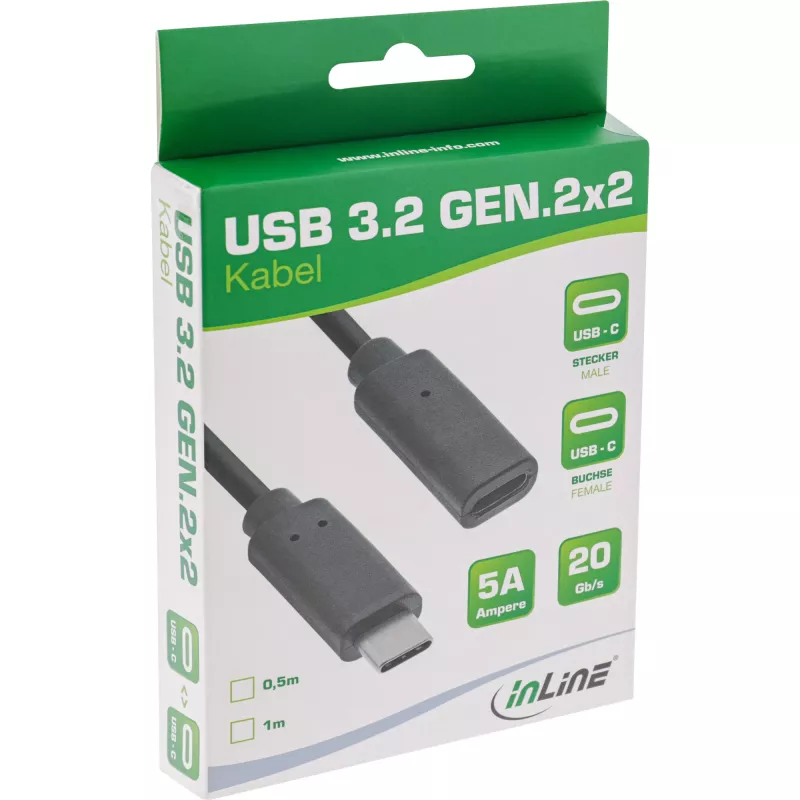 USB 3.2 Gen.2x2 pikenduskaabel InLine 35771 1m USB-C isane/emane must