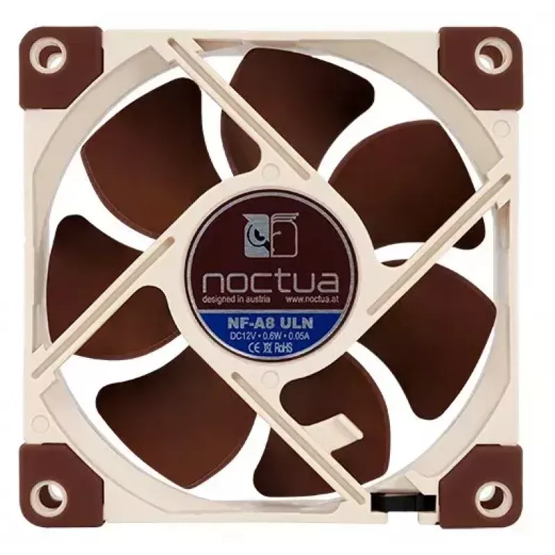 Noctua NF-A8 ULN ventilaator — 80 mm korpuse ventilaator, 12 V, 1100–1400 p/min, 34,8 m³/h, 0,6 W, 6,5–10,4 dB