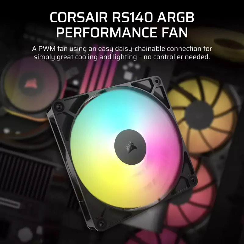 Ventilaator Corsair RS140 ARGB 14 cm Must 330-1700 RPM