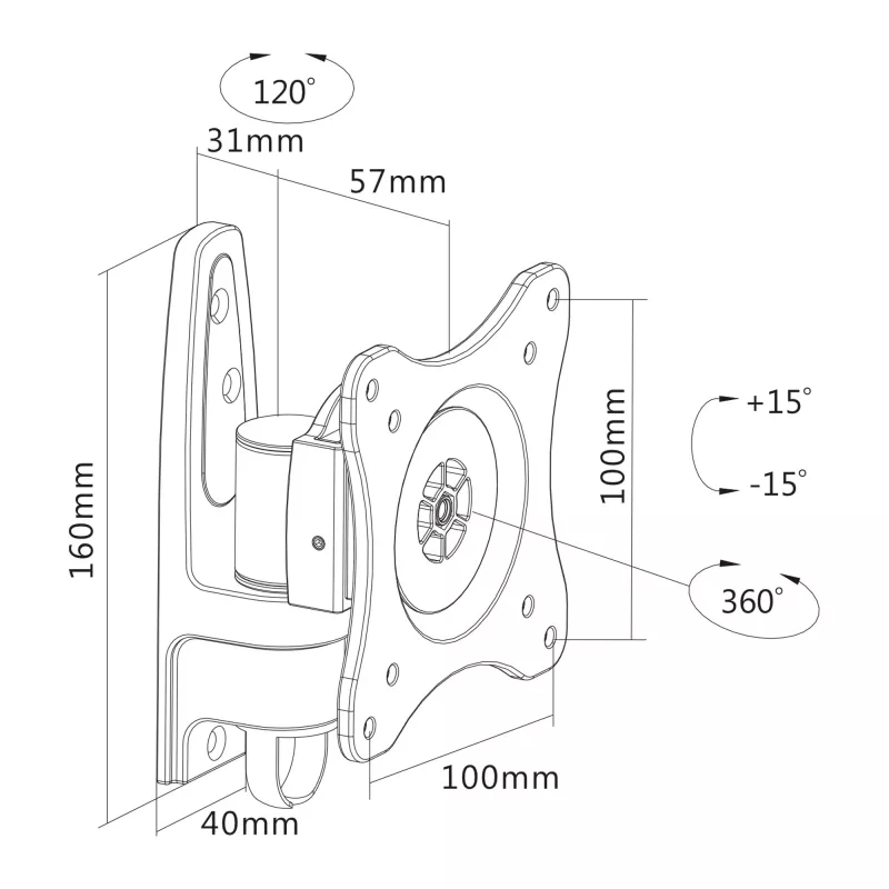 InLine seinakinnitus, monitoridele kuni 69 cm (27 tolli), maks. 15 kg
