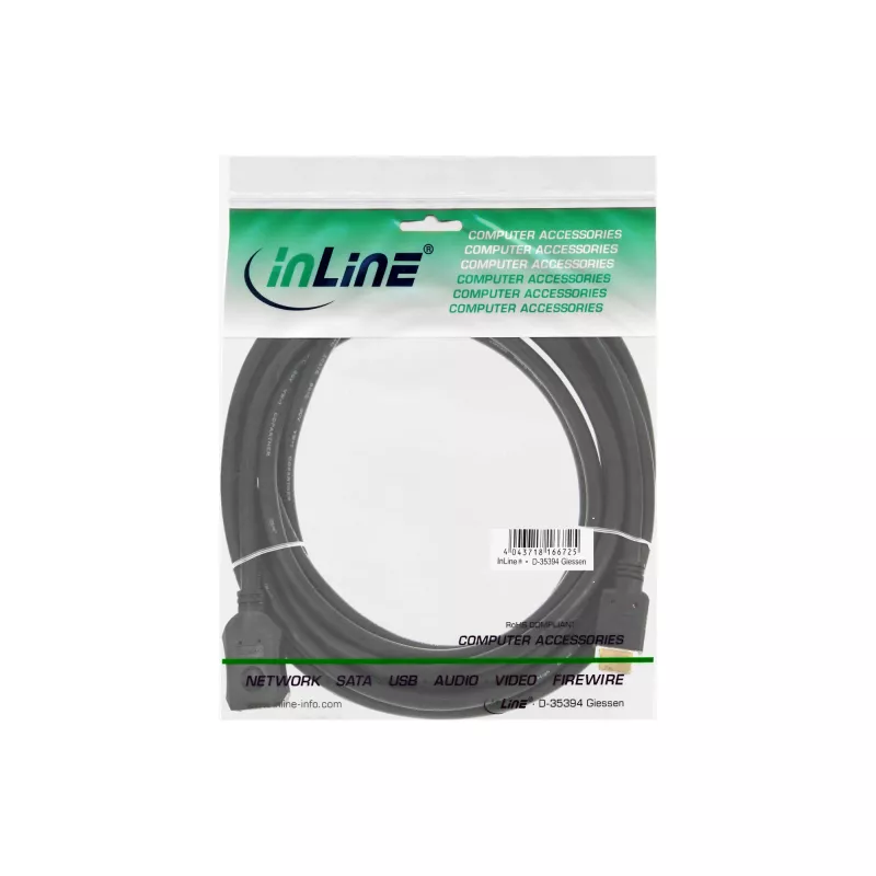 InLine HDMI-kaabel, kiire HDMI-kaabel, M/F, must, kuldsed kontaktid, 3 m