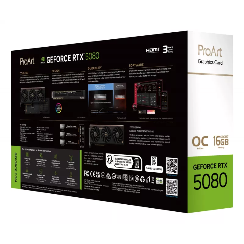 Videokaart ASUS GeForce RTX 5080 16 GB GDDR7 PCIe 5.0, 256-bit, OC, 3x ventilaatorit, 304 mm