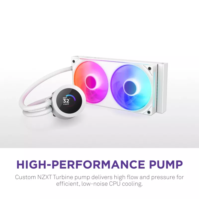 Universaalne vedelikjahutusega protsessorijahuti NZXT Kraken Plus RGB 240 – 120 mm ventilaatorid, FDB laager, valge