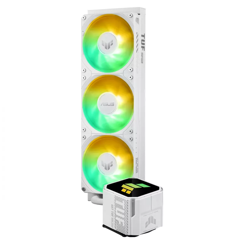Kõik-ühes vedelikjahuti ASUS TUF Gaming LC III 360 ARGB Valge Edition — 360 mm, 120 mm ventilaatorid, LGA1700/1200, AM4/AM5 tugi