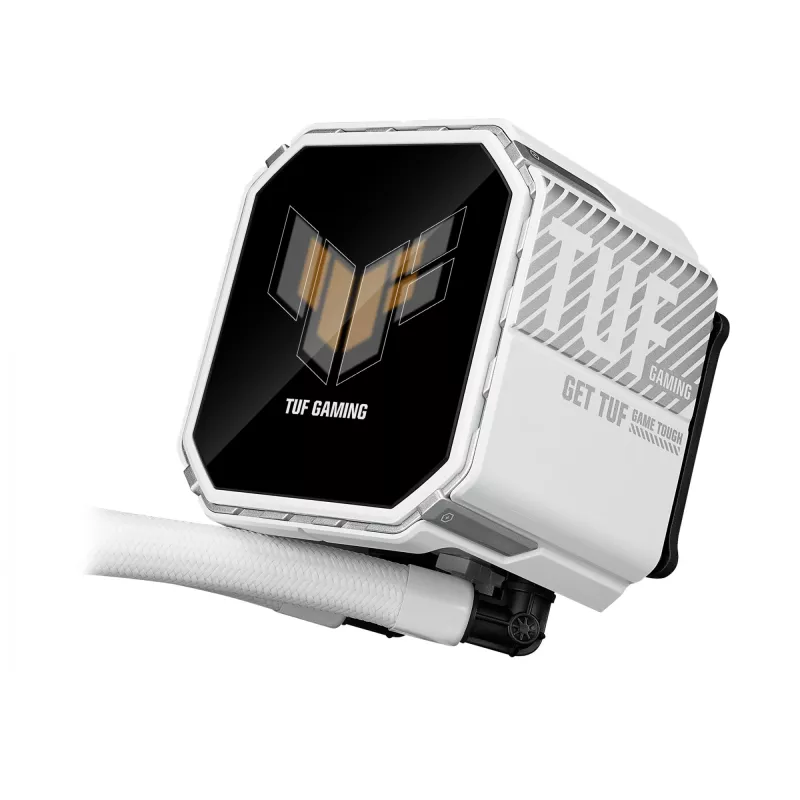 Vedelikjahutuskomplekt ASUS TUF Gaming LC III 360 ARGB LCD Valge Edition — 360 mm radiaator, 3×120 mm PWM ventilaatorit, LCD-ekraan, Valge