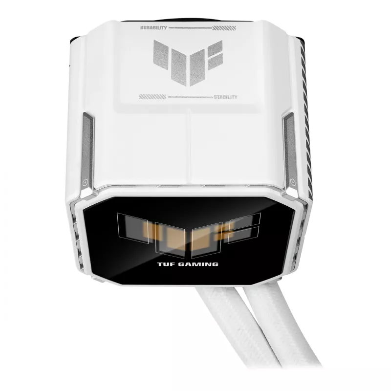 Vedelikjahutuskomplekt ASUS TUF Gaming LC III 360 ARGB LCD Valge Edition — 360 mm radiaator, 3×120 mm PWM ventilaatorit, LCD-ekraan, Valge
