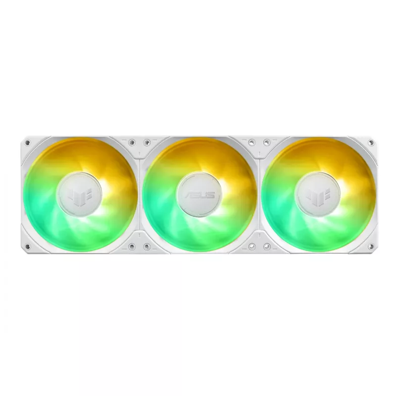 Vedelikjahutuskomplekt ASUS TUF Gaming LC III 360 ARGB LCD Valge Edition — 360 mm radiaator, 3×120 mm PWM ventilaatorit, LCD-ekraan, Valge