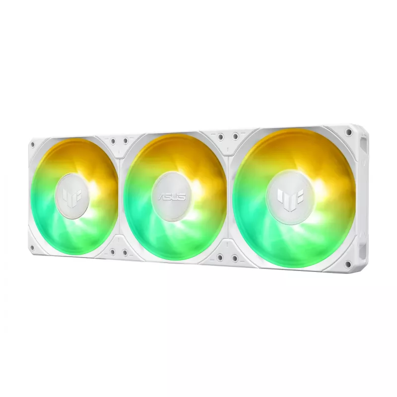 Vedelikjahutuskomplekt ASUS TUF Gaming LC III 360 ARGB LCD Valge Edition — 360 mm radiaator, 3×120 mm PWM ventilaatorit, LCD-ekraan, Valge