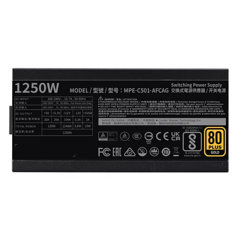 COOLER MASTER toiteplokk Mwe 1250 V2 Gold täismodulaarne 1250 W ATX must