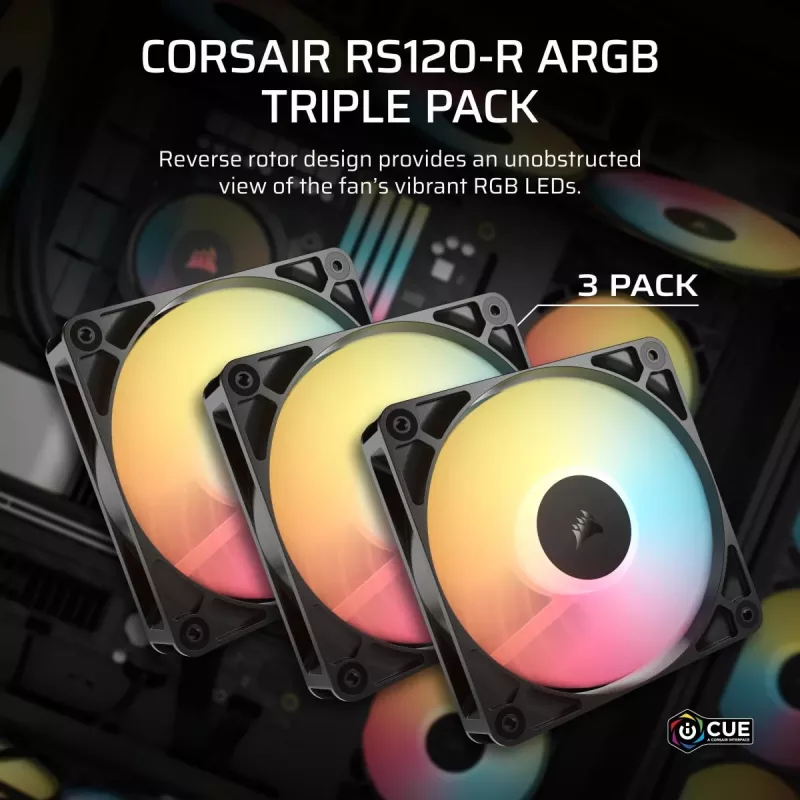 Jahutusventilaator CORSAIR RS120-R ARGB 120mm 3-pack, 120 mm, ARGB valgustus, 3 ventilaatorit