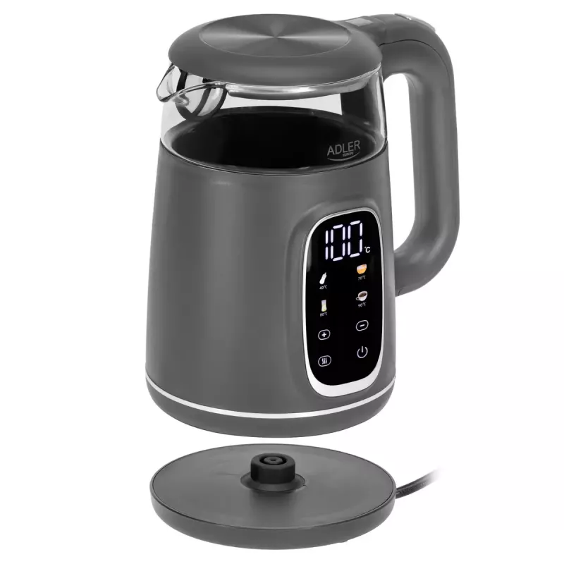 Elektriline veekeetja Adler AD 1305 G — 1,7 L, 2200 W, reguleeritav termostaat, LED-ekraan, hall