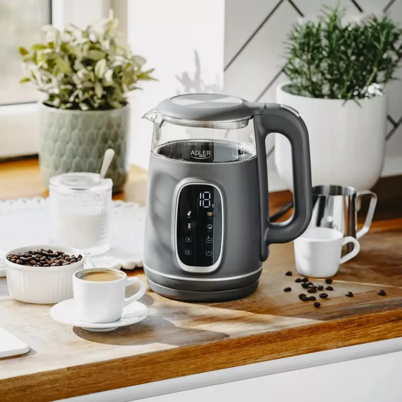 Elektriline veekeetja Adler AD 1305 G — 1,7 L, 2200 W, reguleeritav termostaat, LED-ekraan, hall