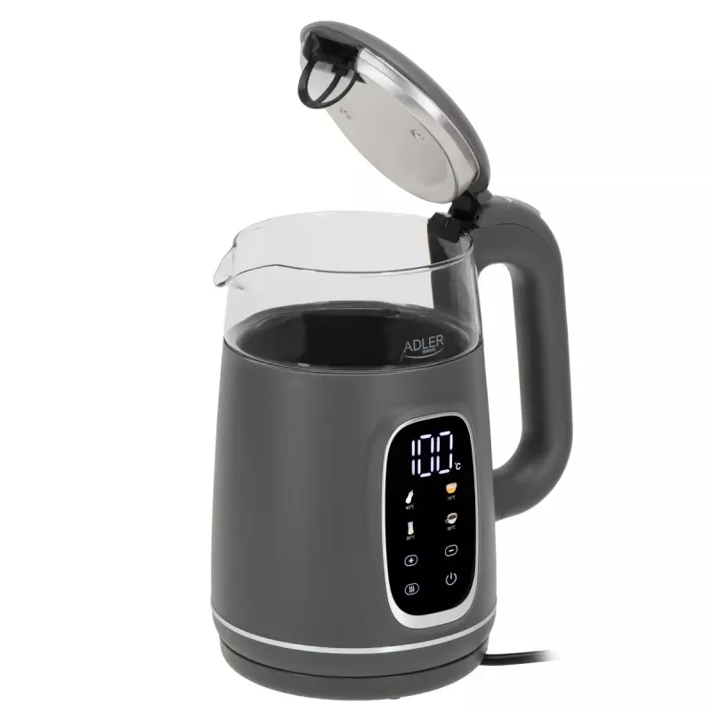 Elektriline veekeetja Adler AD 1305 G — 1,7 L, 2200 W, reguleeritav termostaat, LED-ekraan, hall