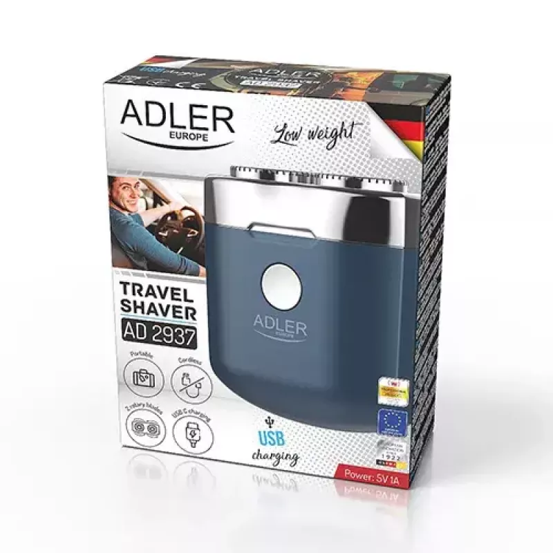 Pöörlev pardel Adler AD 2937, 2 pöörlevat pead, taaslaetav liitiumioon 250 mAh, pestav, juhtmevaba, sinine
