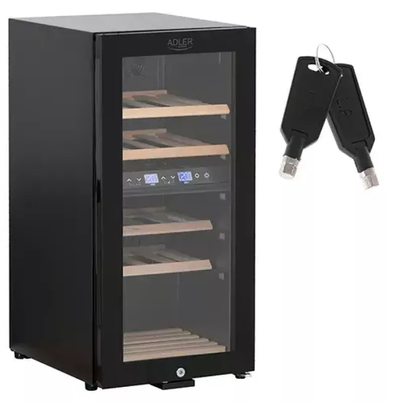 Termoelektriline veinijahuti Adler AD 8080, eraldiseisev must, 24 pudelit, 2 tsooni, 60 L, puutjuhtimine