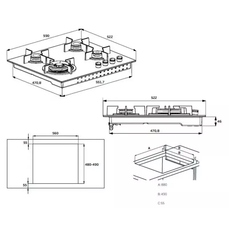 Beko HILG 64220 S pliit Must sisseehitatud Gaas 4 tsooni