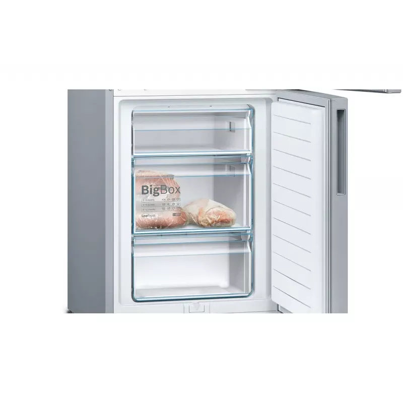 Bosch Serie 4 KGV33VLEA külmik-sügavkülmik — Eraldiseisev roostevaba teras, 289 L kogumaht (195 L külmik / 94 L sügavkülmik), E klass, 176 cm