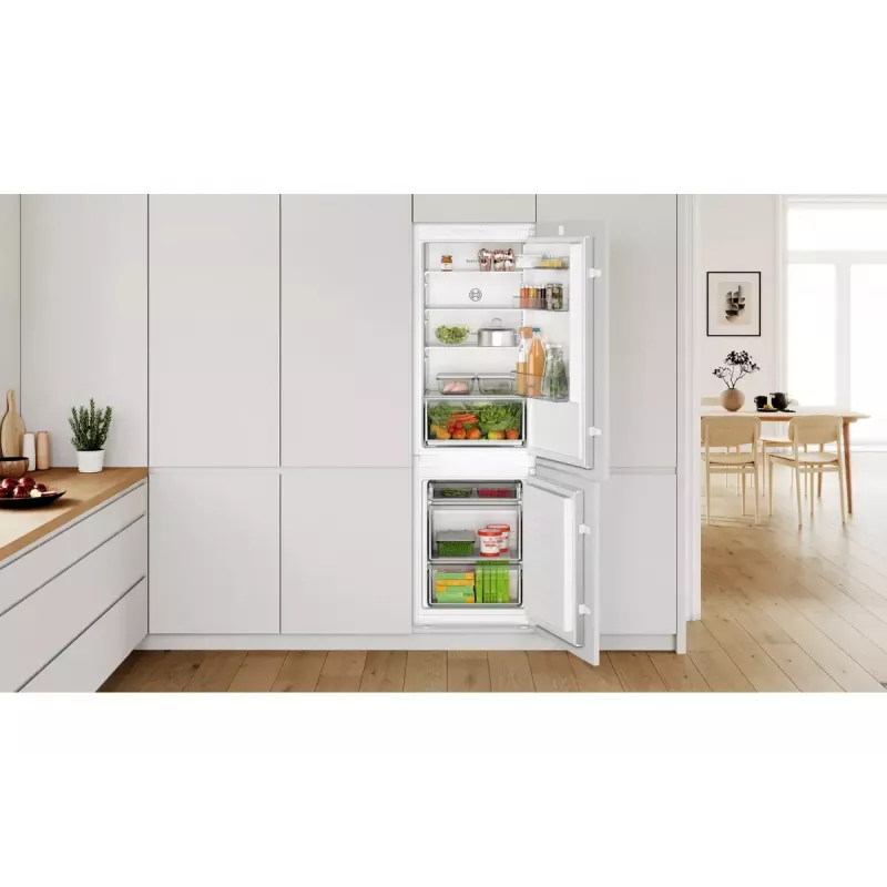 Sisseehitatud külmik-sügavkülmik Bosch Serie 2 KIV86NSE0 — 267 L, alumine sügavkülmik, valge, 177,2×54,1×54,8 cm, energiaklass E