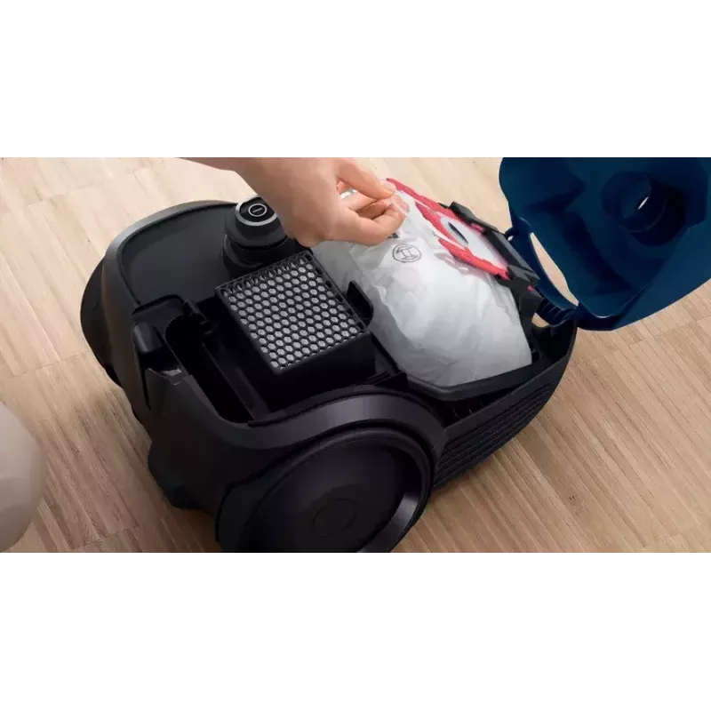 Silindervormiga tolmuimeja Bosch Serie 2 BGBS2BU1T — 850 W, 3,5 L tolmukott, 8 m tööraadius, sinine