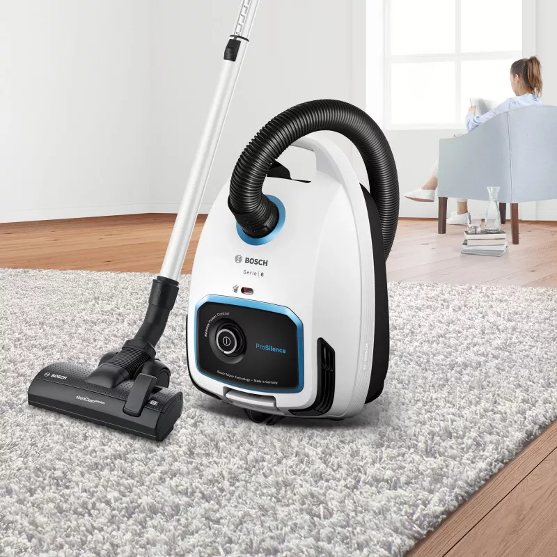 Kombineeriv tolmuimeja Bosch Serie 6 BGB6SIL1 — 700 W, 4 L tolmukott, HEPA 13, 12 m raadius, valge