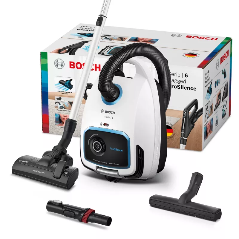 Kombineeriv tolmuimeja Bosch Serie 6 BGB6SIL1 — 700 W, 4 L tolmukott, HEPA 13, 12 m raadius, valge