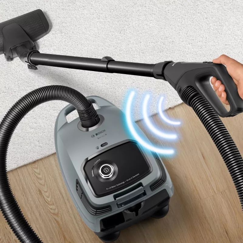 Silindertolmuimeja Bosch Serie 6 BGB6X330 — 600 W, HEPA 13, 4 L tolmukott, kõvadele põrandatele ja vaipadele, 6 kg, hall/must