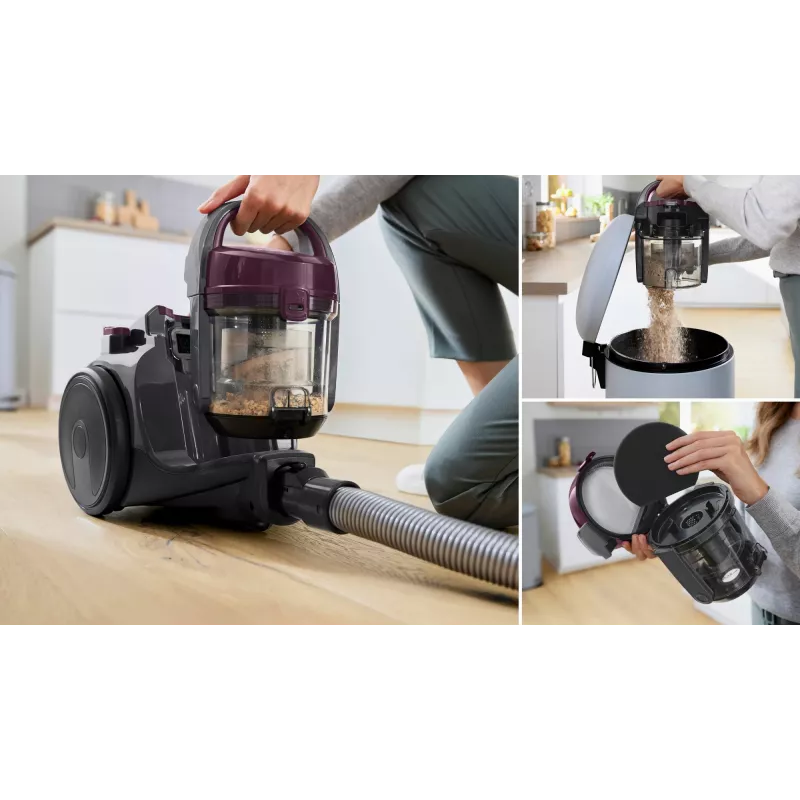 Silindertolmuimeja Bosch BGC05AAA1 — 700 W, 1,5 L kotita, HEPA 12, teleskoopne roostevabast terasest toru, 9 m ulatus, hall