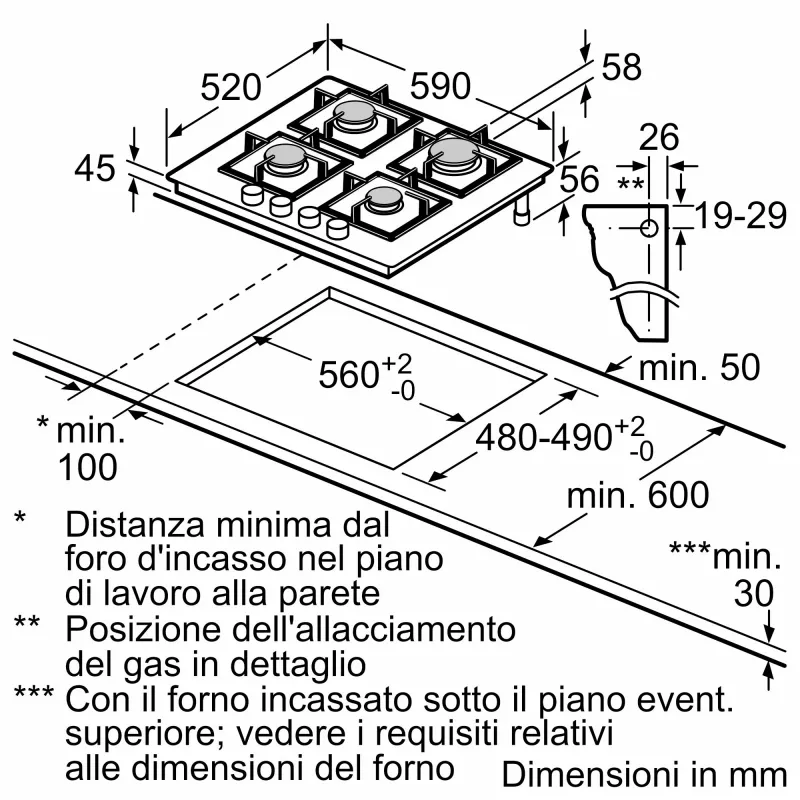 Bosch Serie 4 PNP6B6K40 pliit Must Sisseehitatav 60 cm Gaas 4 tsooni