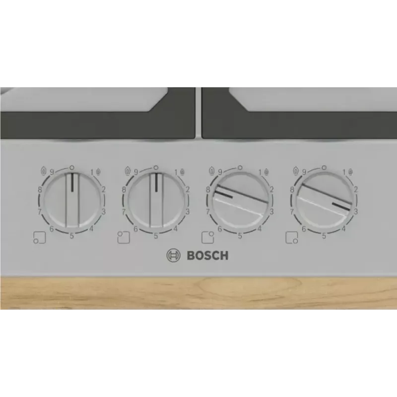 Sisseehitatud gaasipliit Bosch PCH6A5I90 — 60 cm, roostevaba teras, 4 gaasitsooni + 1 wok, Flame Select, malmist restid