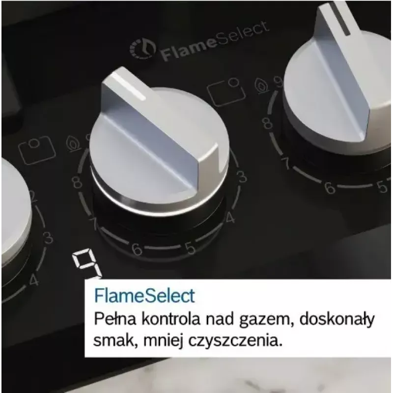 Sisseehitatud gaasipliit Bosch PCH6A5I90 — 60 cm, roostevaba teras, 4 gaasitsooni + 1 wok, Flame Select, malmist restid