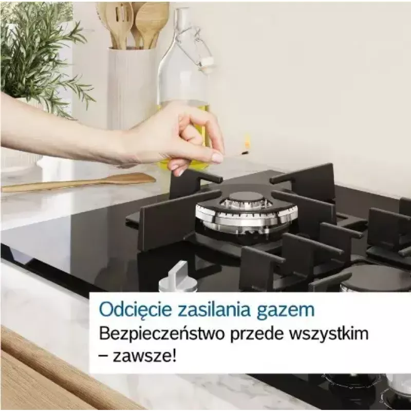 Sisseehitatud gaasipliit Bosch PCH6A5I90 — 60 cm, roostevaba teras, 4 gaasitsooni + 1 wok, Flame Select, malmist restid
