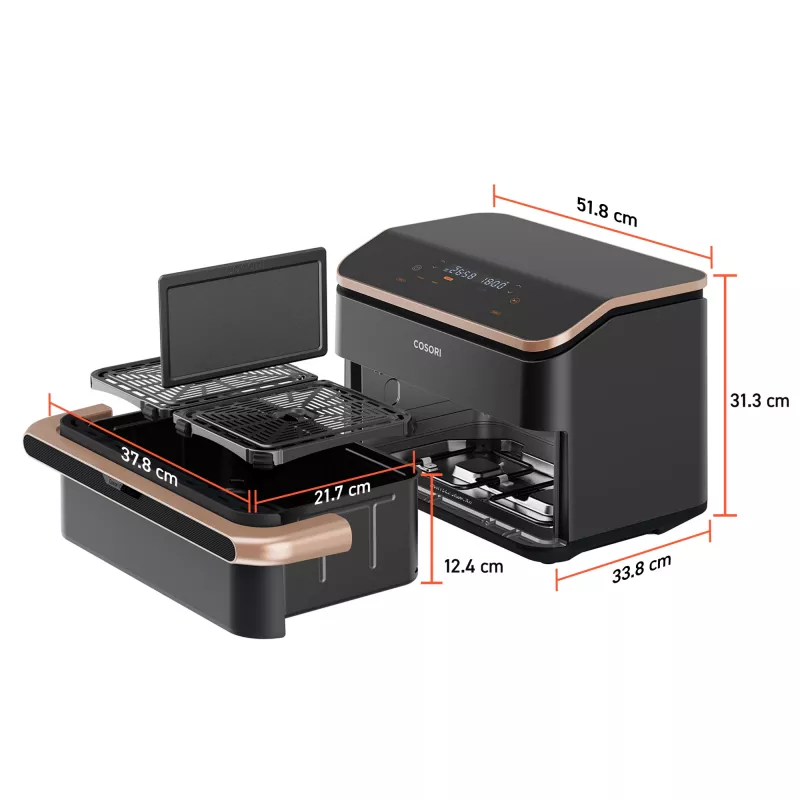 Cosori Dual Blaze Twinfry Chef Edition Topelt 10 L eraldiseisev 2800 W kuumaõhufritüür Tumehall, Roosikuld